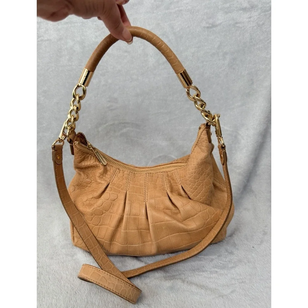 Michael Kors Croc Embossed Shoulder Bag Zip Gold Hardware MK Purse Crossbody